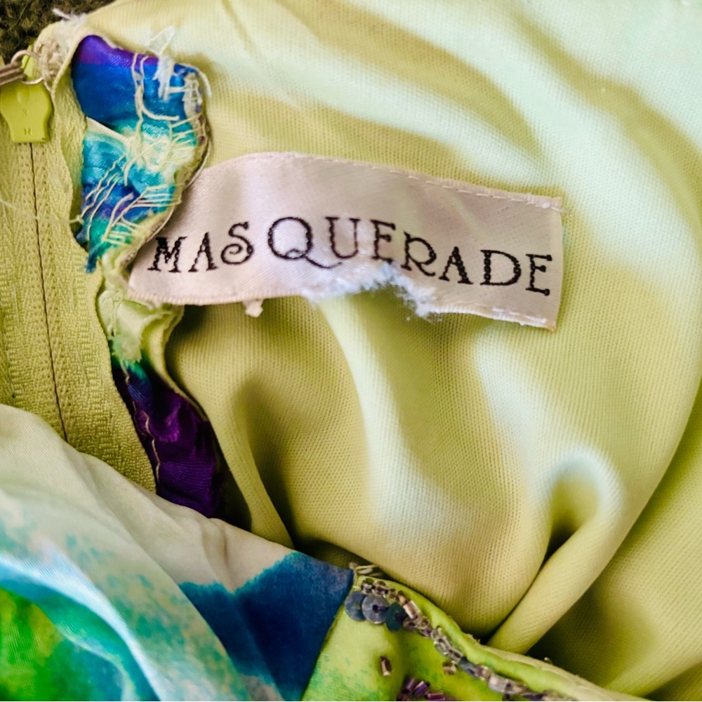 Masquerade XS Strapless Watercolor Dress in Purple and Green with Beaded Bodice - Picture 14 of 16